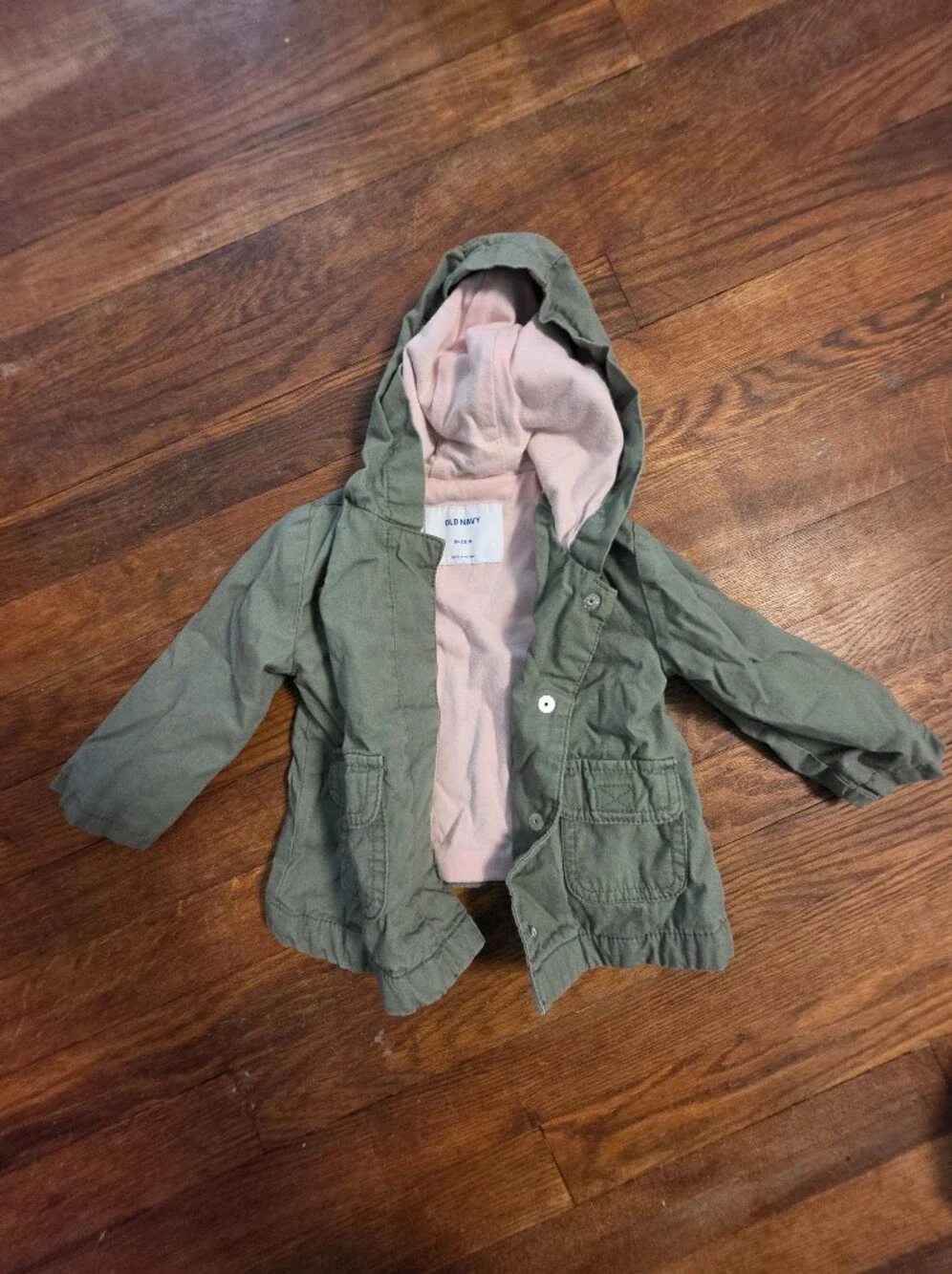 Old Navy Olive Green Hooded Kids Jacket with Pink Lining
